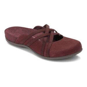 Vionic Size 8 Burgundy Wine Rest Claire Suede Cross Strap Slip On Mule Shoes